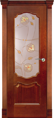 Дверь межкомнатная Varadoor Анкона Красное дерево витраж Колосья