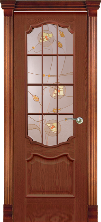 Дверь межкомнатная Varadoor Анкона Красное дерево витраж Колосья с решеткой